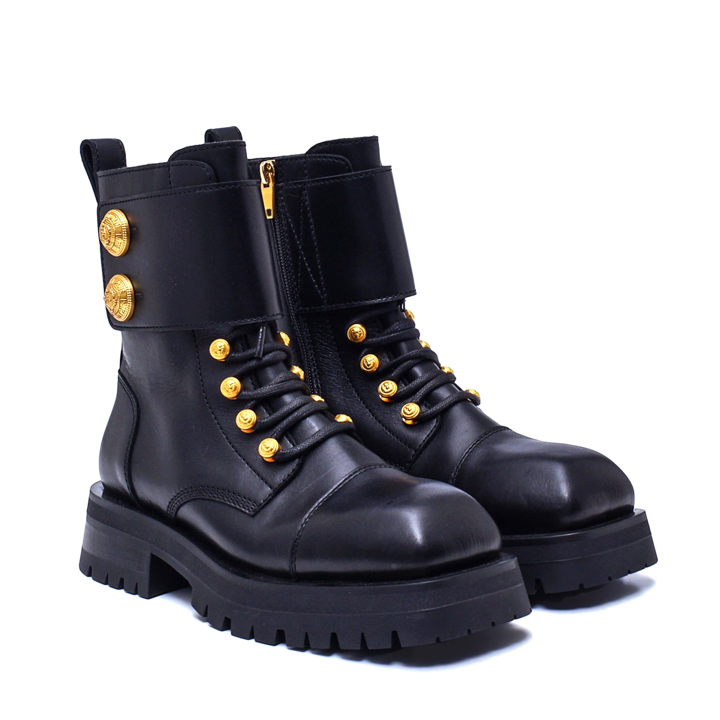 Balmain - Black Leather Ranger Army Combat Boots / 38